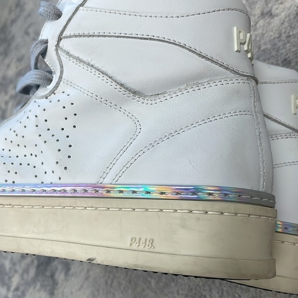New P448 F22 Taylor Platform High Top Sneaker Side Zip Iridescent Strip Sz 42 - Picture 13 of 16
